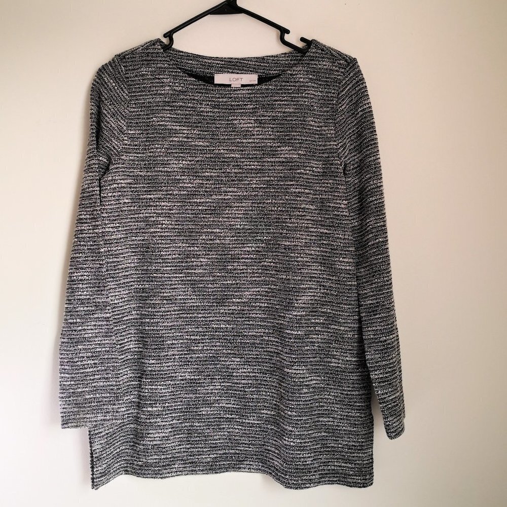 LOFT Cotton Blend Tweed Top Black White Size S Pettie